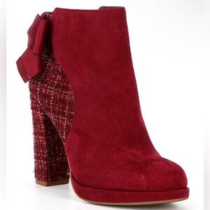 NWOB Copper Key Curtsey Suede Tweed Bow Back Booties